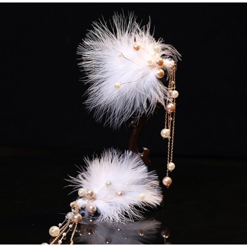Ancient Hanfu hair ornament headdress for girls women fairy princess feathers ancient style hair accessories Classical dance hairstyle costume hanfu hair comb